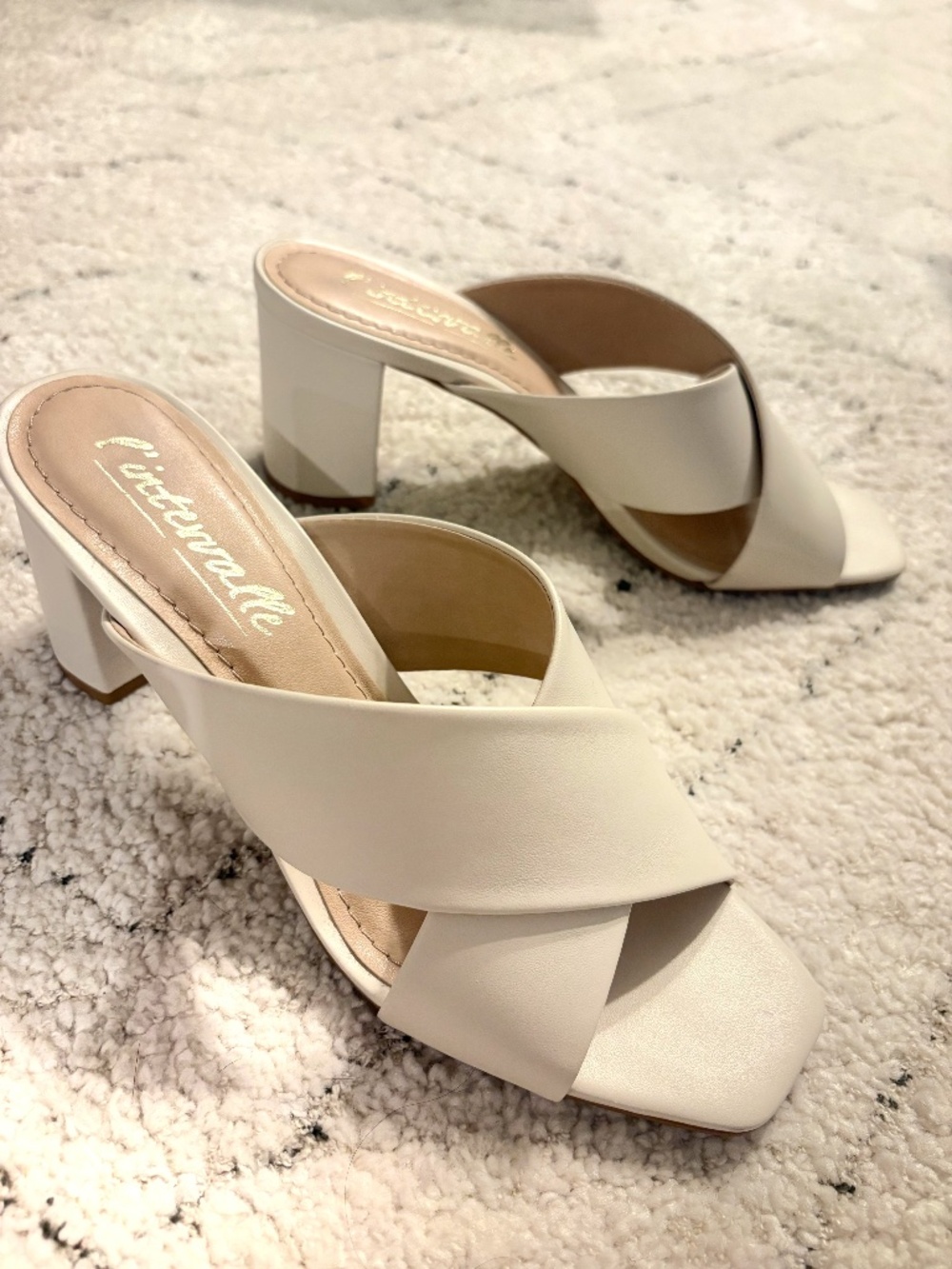 Intervalle Ivory Crossover Block Heel Mule Sandals